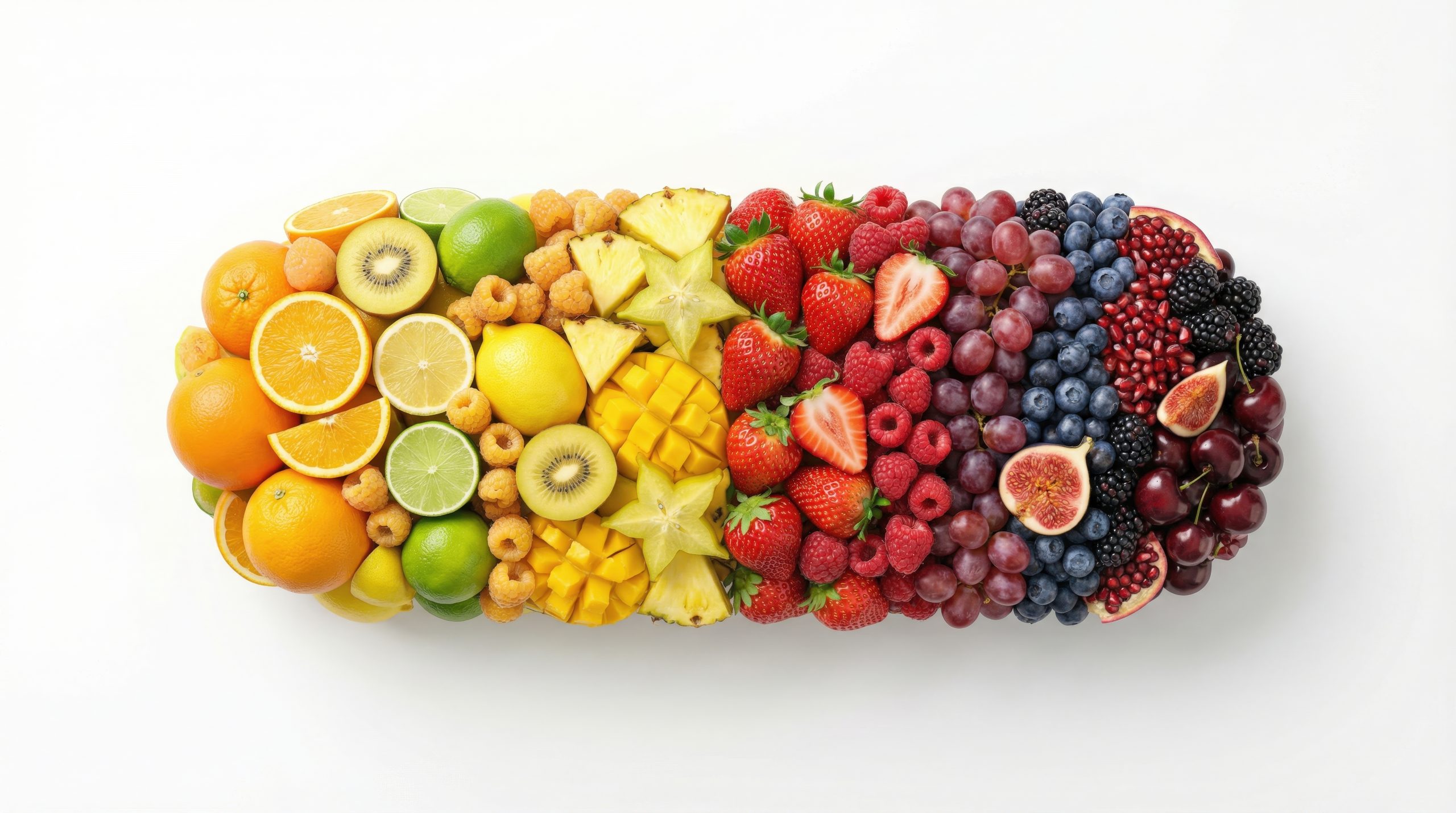 Talerz pełen owoców w różnych kolorach